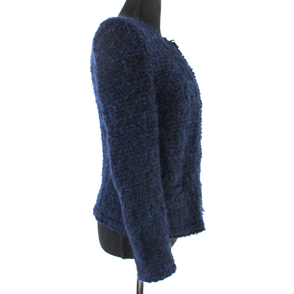 IRO Billa Navy Blue Boucle Wool Blend Tweed Snap Blazer 38 Crewneck Jacket M - Picture 3 of 8